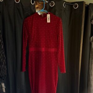 CBR Burgundy Diamond Pattern Long Sleeve Dress